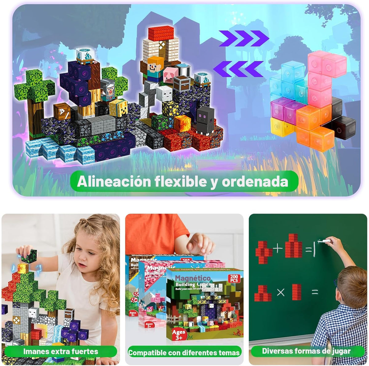 Set 200 Bloques Construcción Magnéticos Minecraft Para Niños