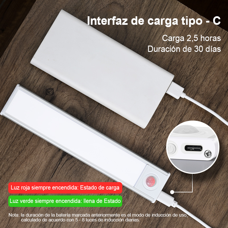 Luz Led Closet Barra Con Sensor Movimiento 30 Cm Recargable