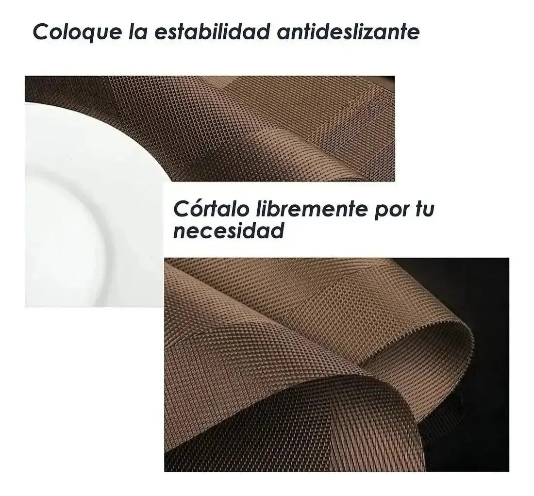 Set 6 Individuales De Mesa Rectangular Antideslizantes Café