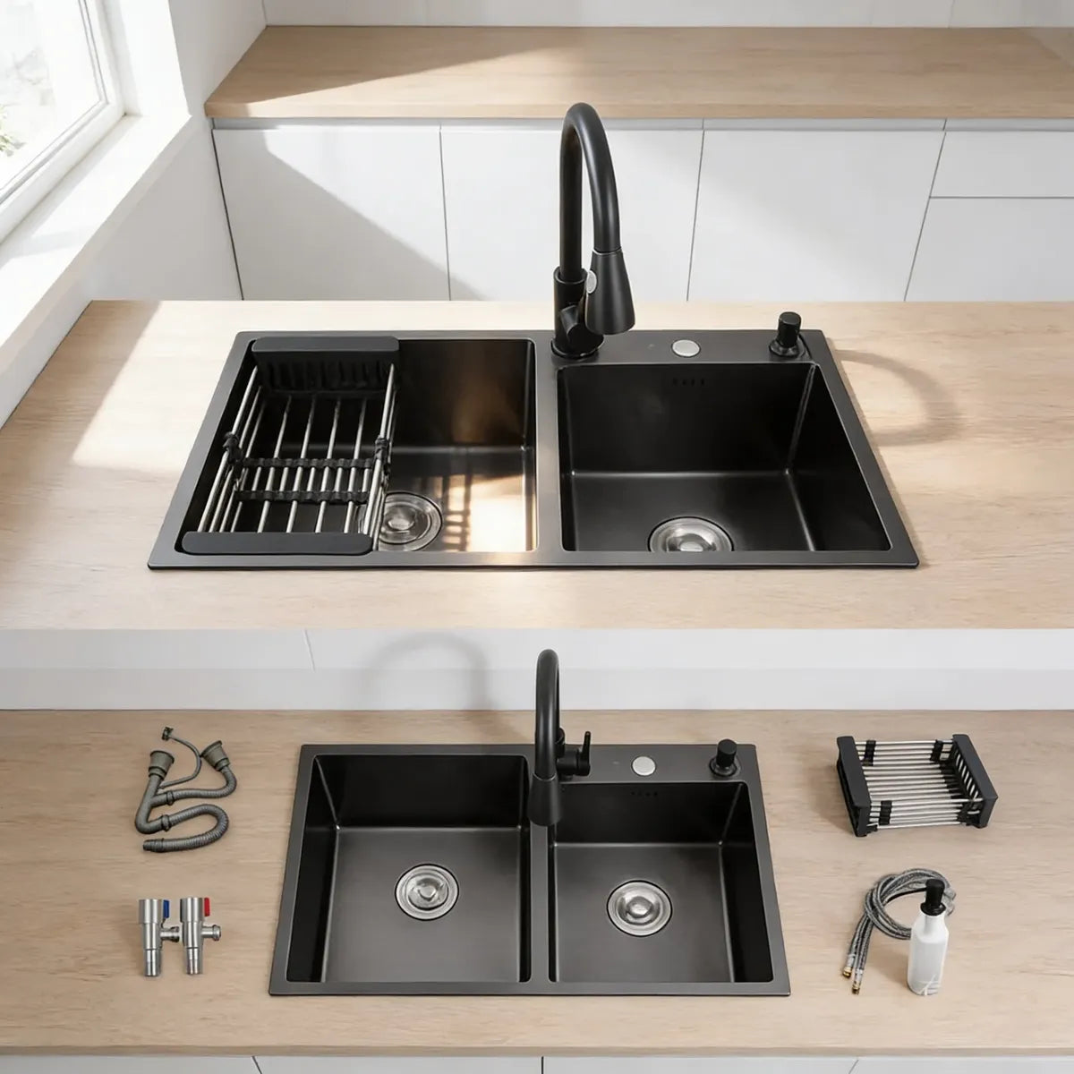 Lavaplatos De Cocina Empotrable 78x43cm Con Accesorios Negro