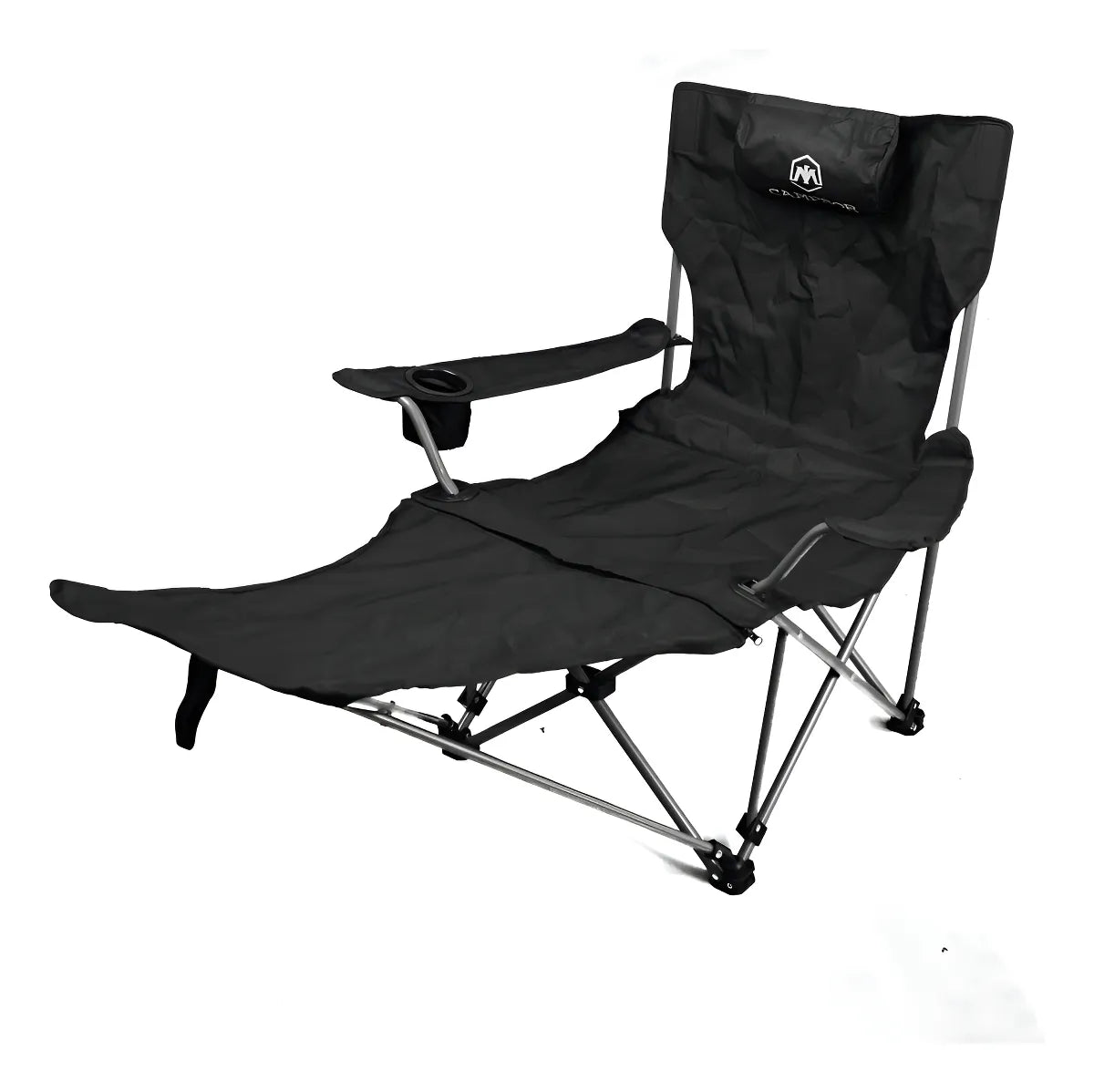 Silla De Camping Plegable Apoya Pies Soporta 120 Kg Negro