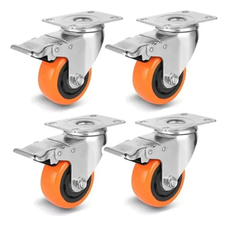 Set 4 Ruedas Giratorias Con Freno 3 Pulgadas Naranja