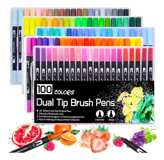 100 Marcadores De Doble Punta Tipo Pincel Colores