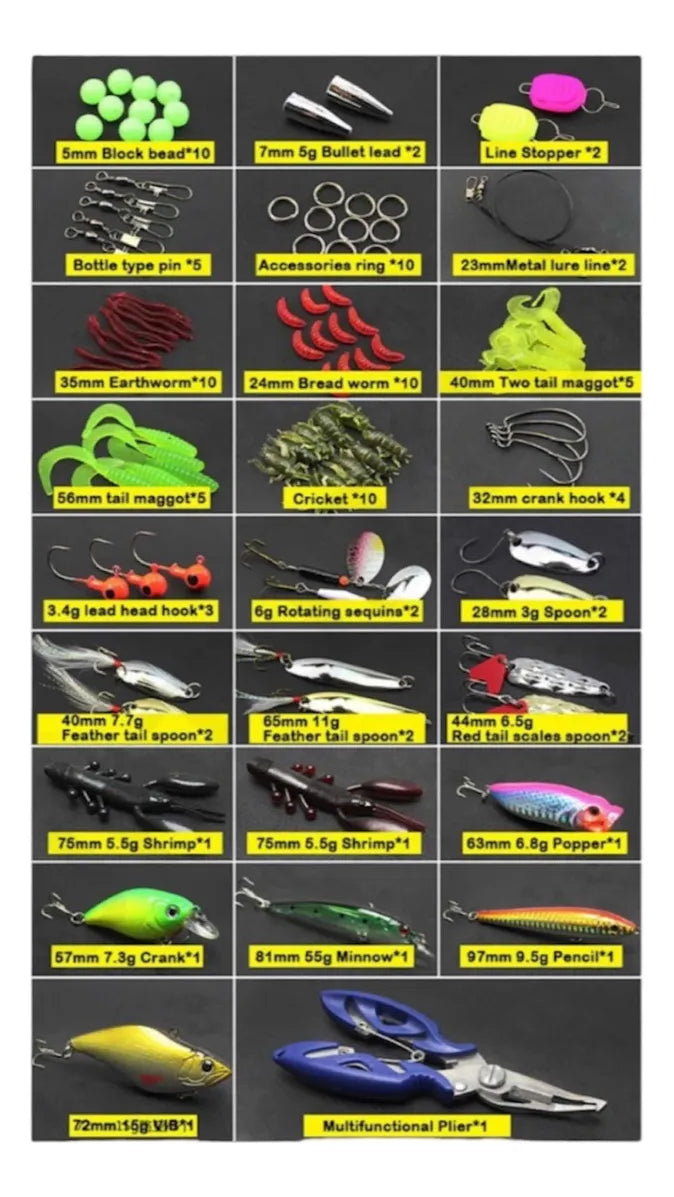 Kit De 101 Piezas De Señuelo Cebo Moscas Anzuelos Para Pesca