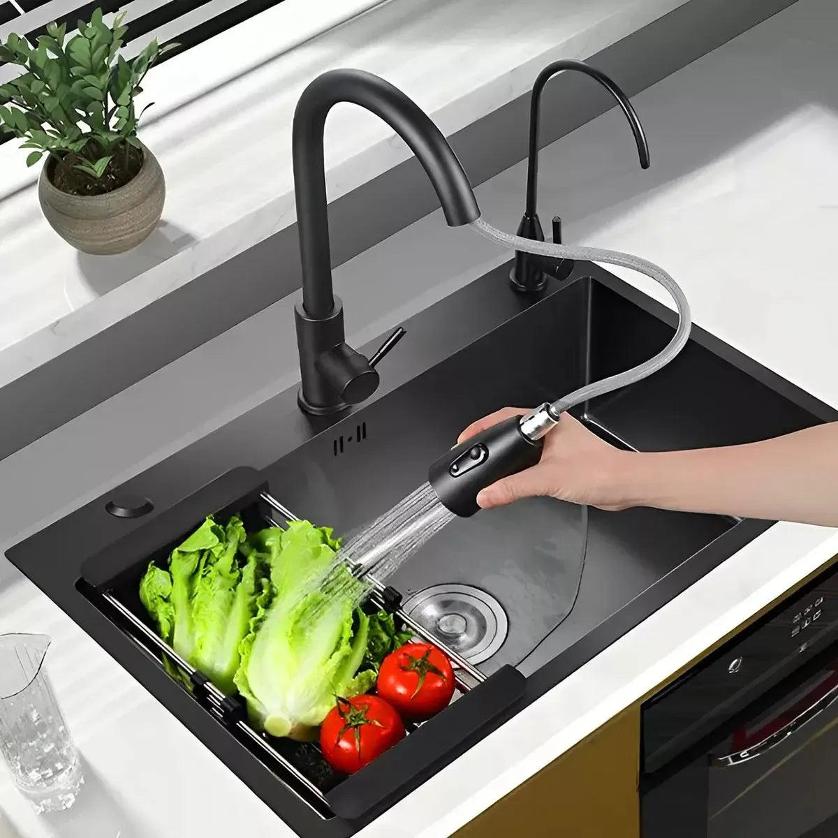 Lavaplatos De Cocina Empotrable 50x45cm Con Accesorios Negro