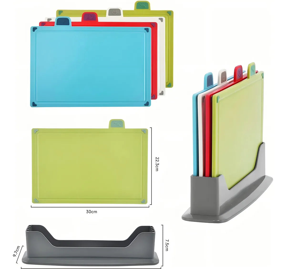 Set 4 Tablas Para Picar Con Pestañas Para Cocina Colores