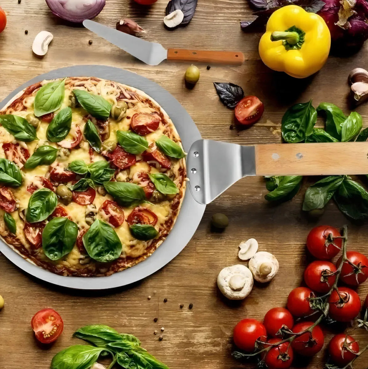 Pala De Pizza Redonda 30 Cm Acero Inox Con Mango De Madera