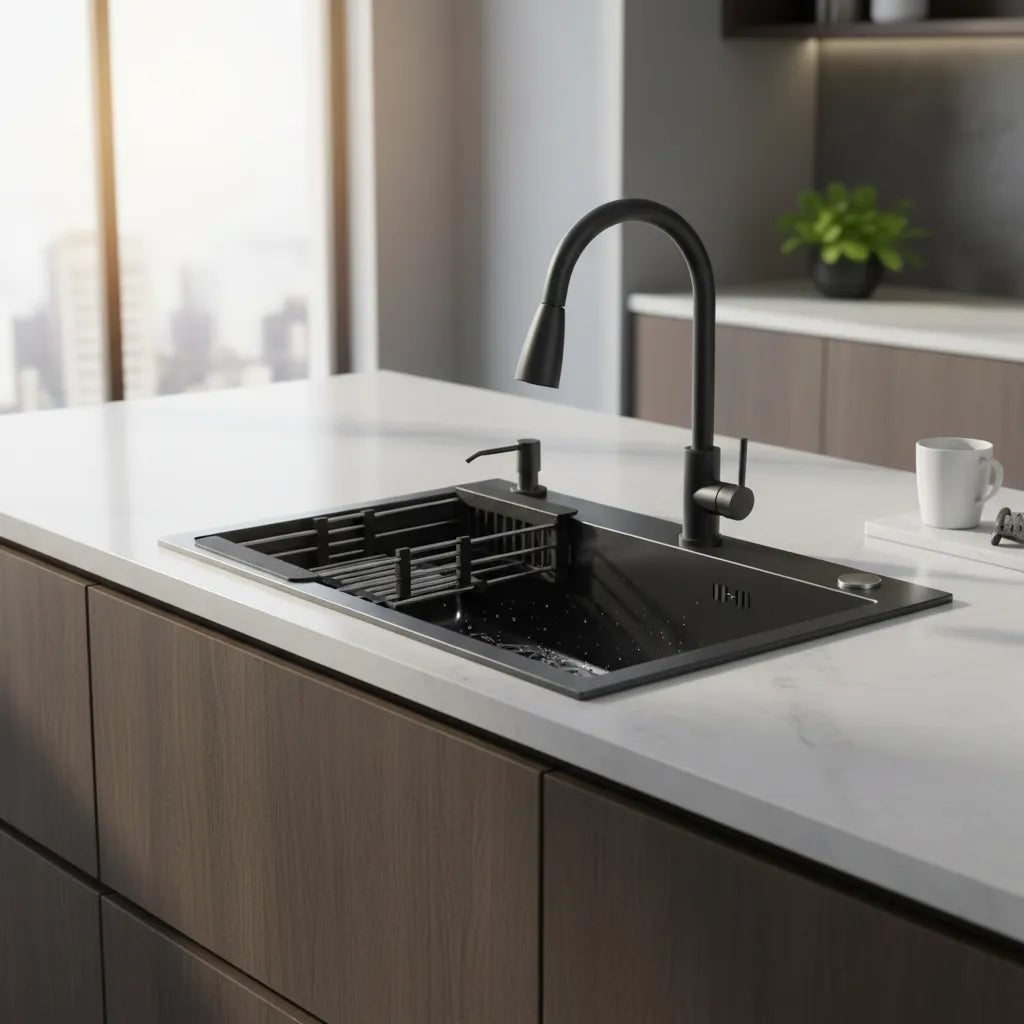 Lavaplatos De Cocina Empotrable 50x45cm Con Accesorios Negro