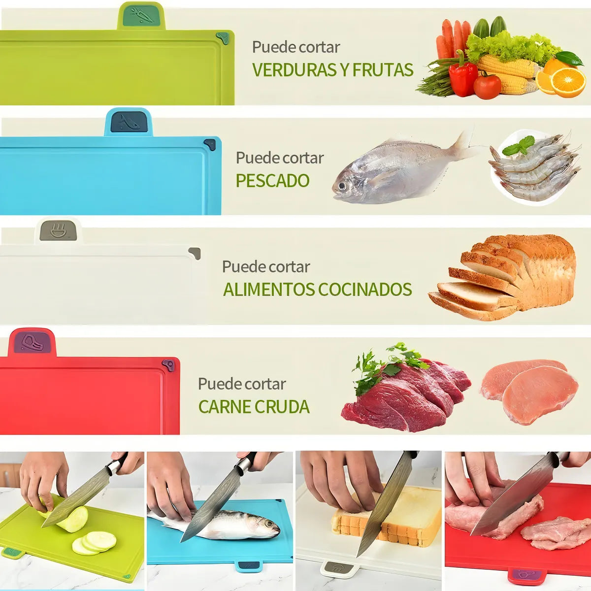 Set 4 Tablas Para Picar Con Pestañas Para Cocina Colores