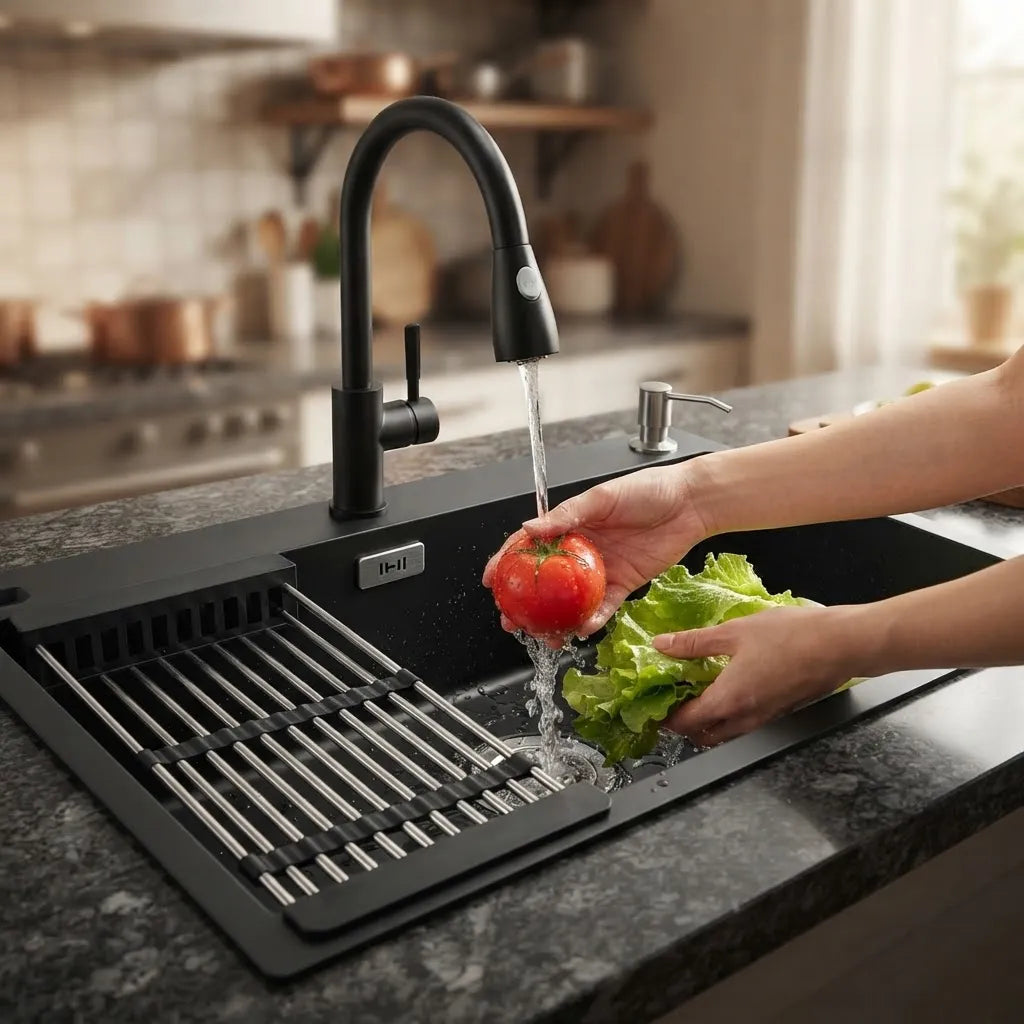 Lavaplatos De Cocina Empotrable 55x45cm Con Accesorios Negro
