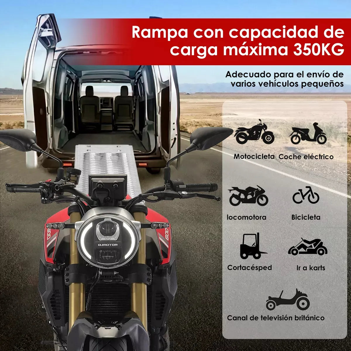 Rampas Para Motocicleta Aleación Acero Carga 350kg Plegable