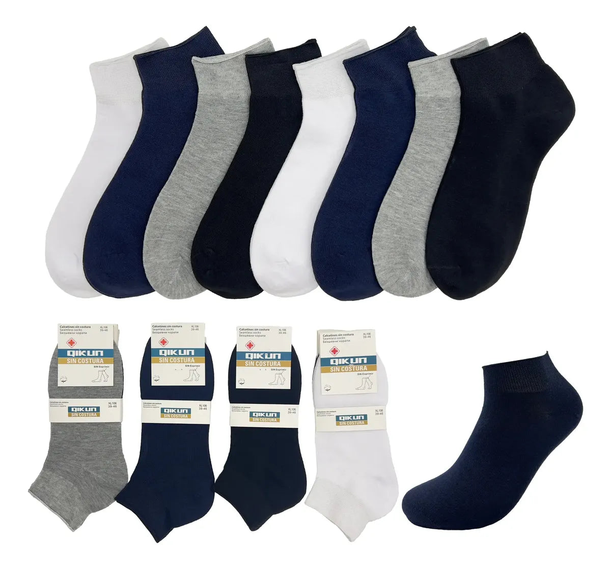 Pack 12 Calcetines Algodón Diabéticos Sin Costura Hombre