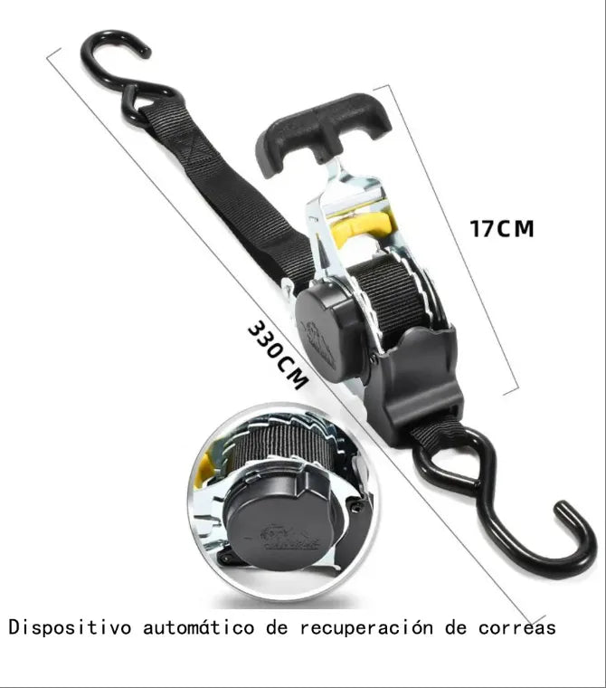 Eslinga Amarre Retráctil Automático 2,5cmx3m Negro