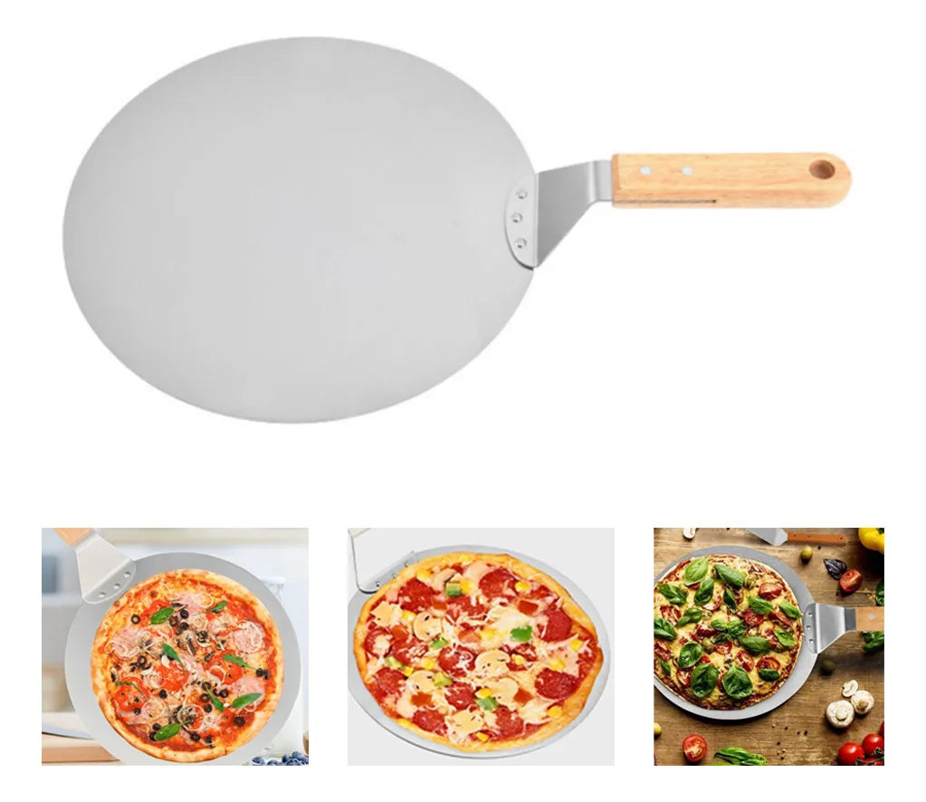 Pala De Pizza Redonda 30 Cm Acero Inox Con Mango De Madera