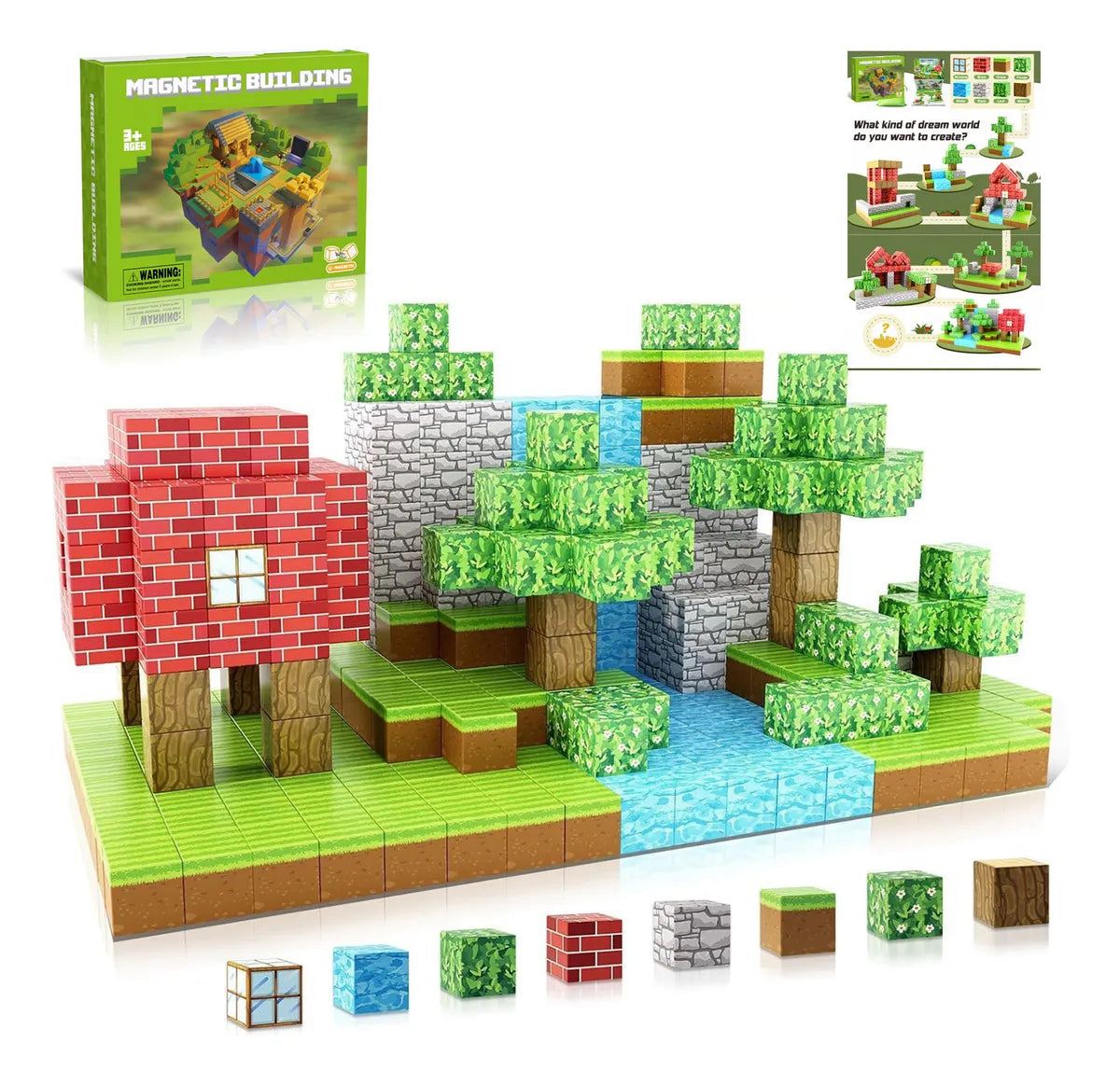 Set 64 Bloques Construcción Magnéticos Minecraft Para Niños