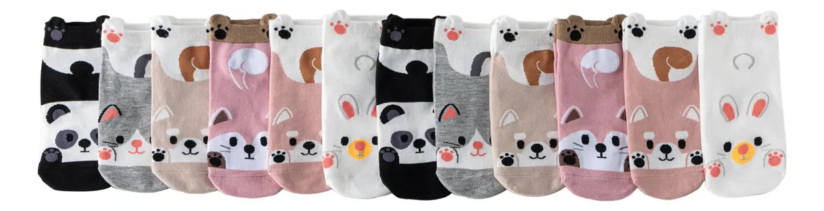 Pack 12 Calcetines De Dibujos Con Orejas Algodón Mujer
