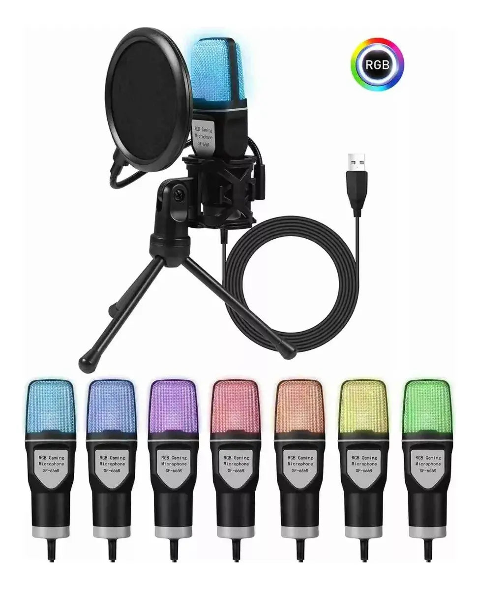 Micrófono Usb Rgb Streaming Gamer Sf666 Negro
