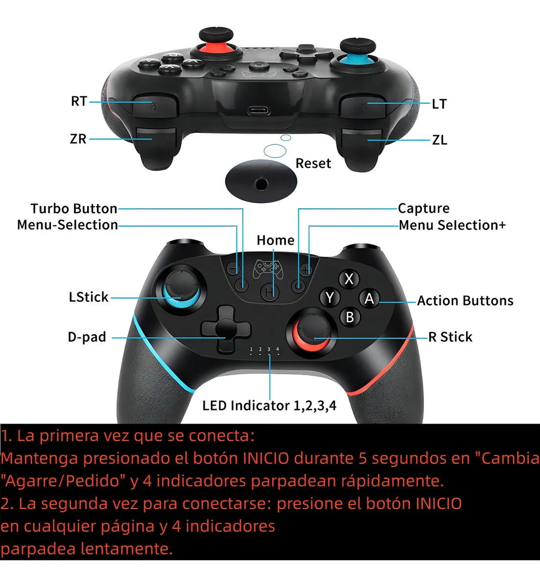 Control inalámbrico Lehuai Pro Nintendo Switch Bluetooth color negro