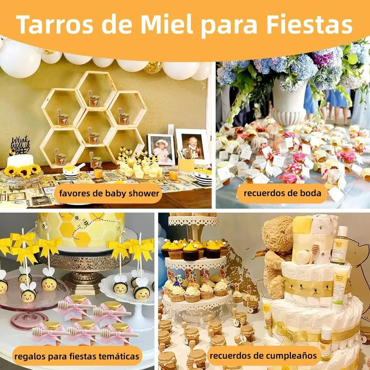 30 Tarros De Miel 45 Ml Hexagonales Con Tapón Vidrio