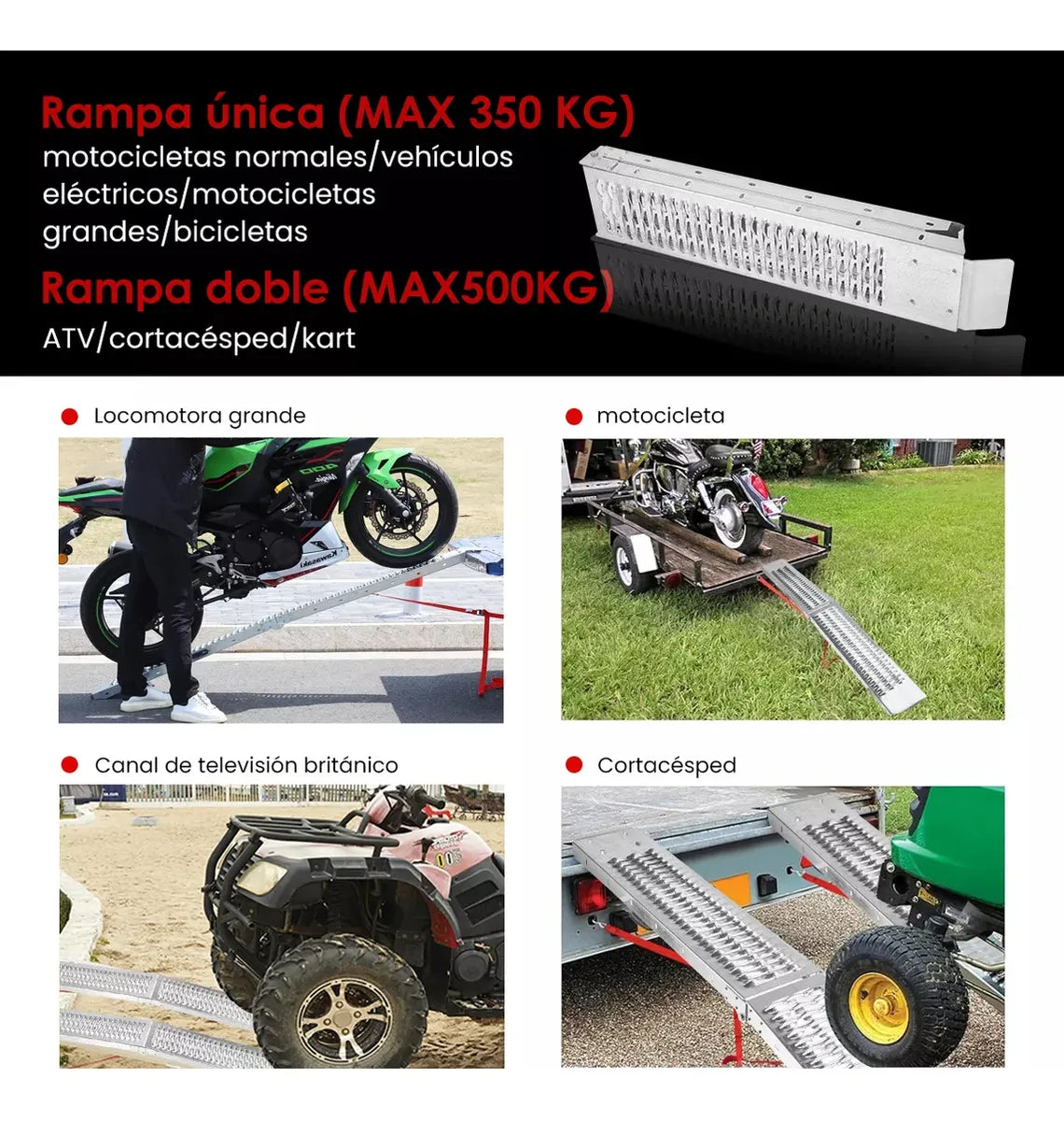 Rampas Para Motocicleta Aleación Acero Carga 350kg Plegable
