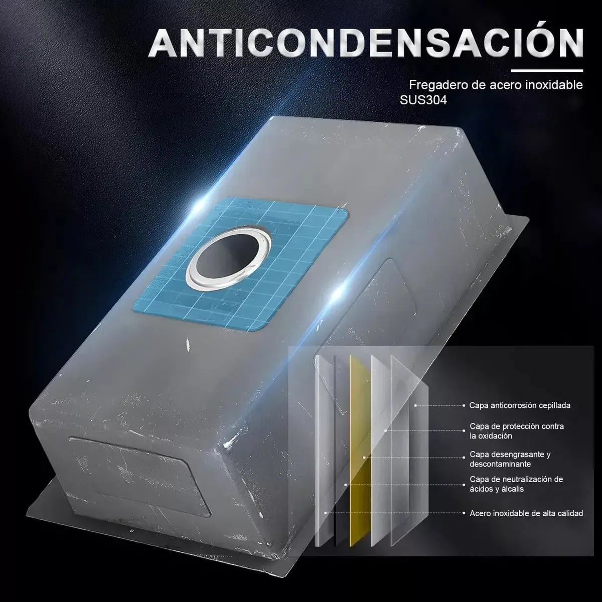 Lavaplatos De Cocina Empotrable 50x45cm Con Accesorios Negro