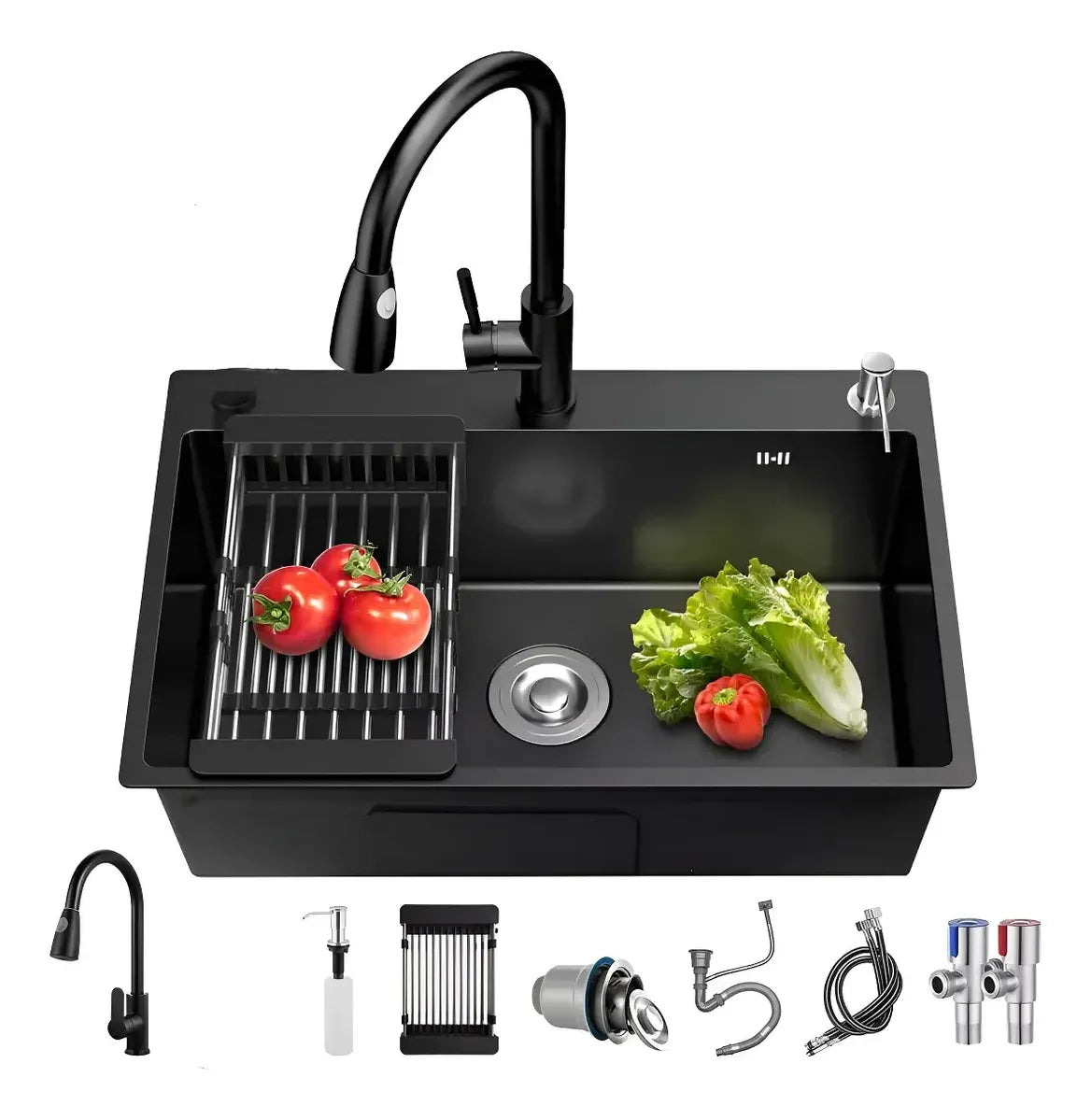 Lavaplatos De Cocina Empotrable 50x45cm Con Accesorios Negro