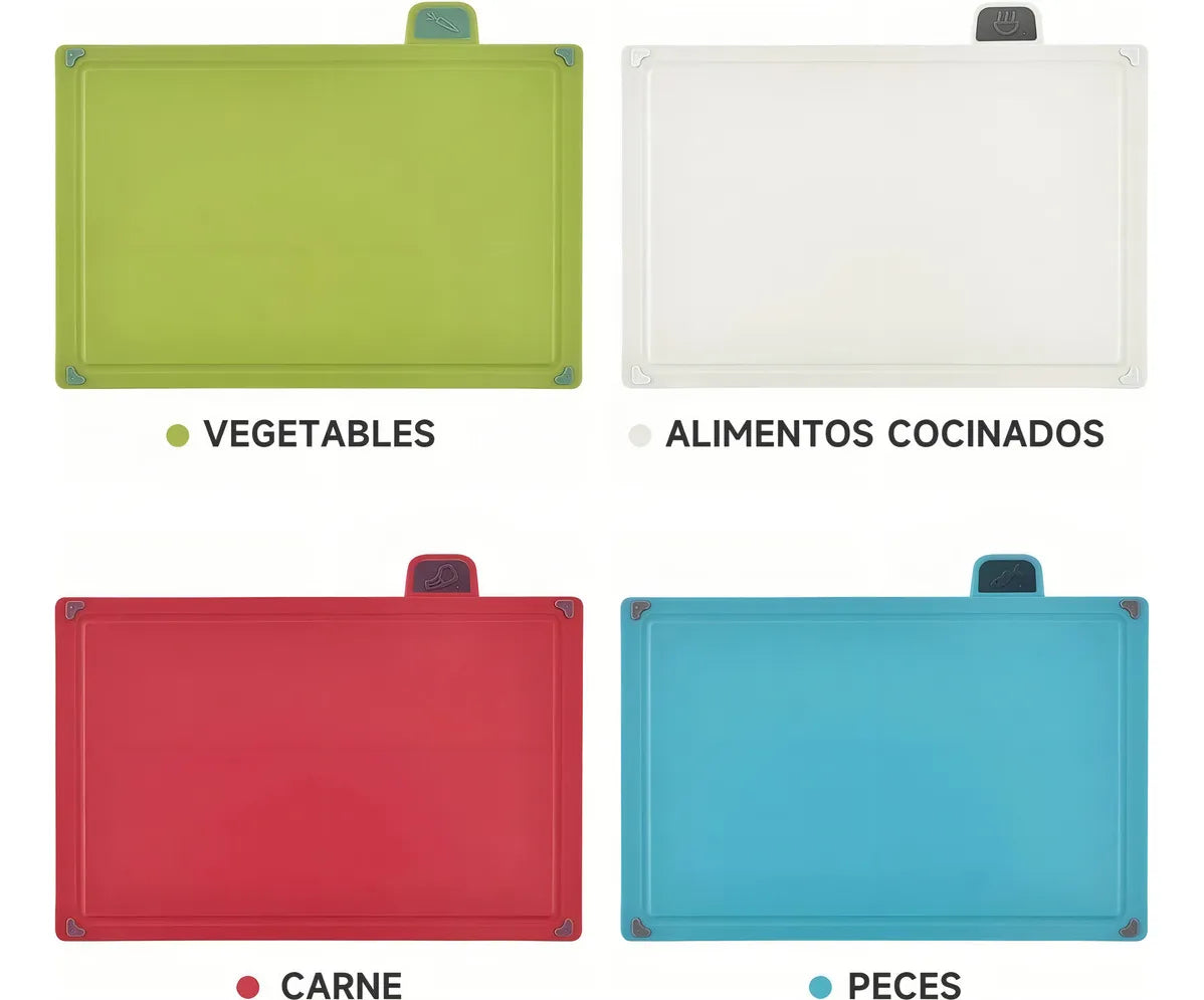 Set 4 Tablas Para Picar Con Pestañas Para Cocina Colores