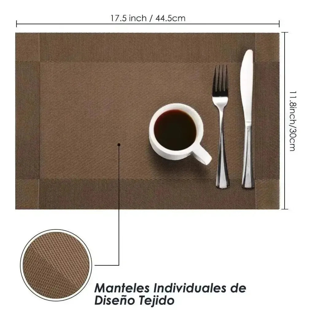 Set 6 Individuales De Mesa Rectangular Antideslizantes Café