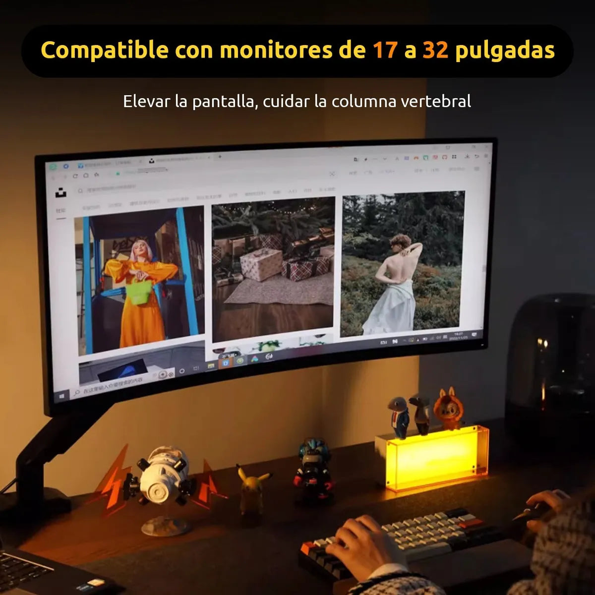 Soporte Monitor Escritorio 17-32 Pulgadas Resorte A Gas Negro