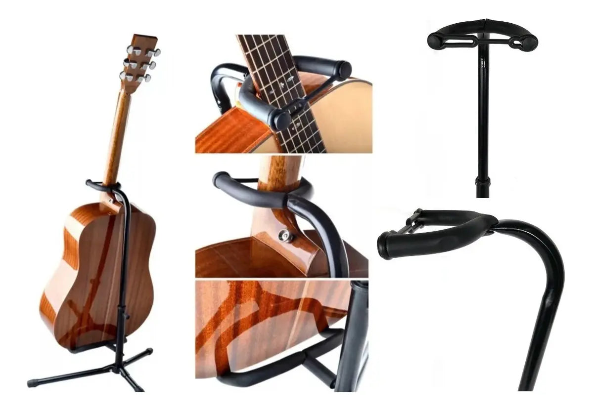 Atril soporte de guitarra y bajo de pie metal negro