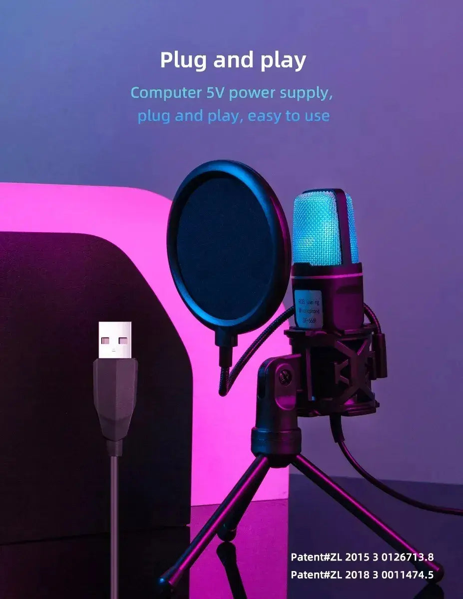 Micrófono Usb Rgb Streaming Gamer Sf666 Negro