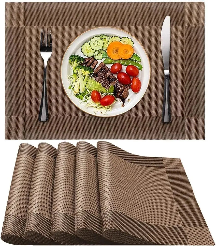 Set 6 Individuales De Mesa Rectangular Antideslizantes Café