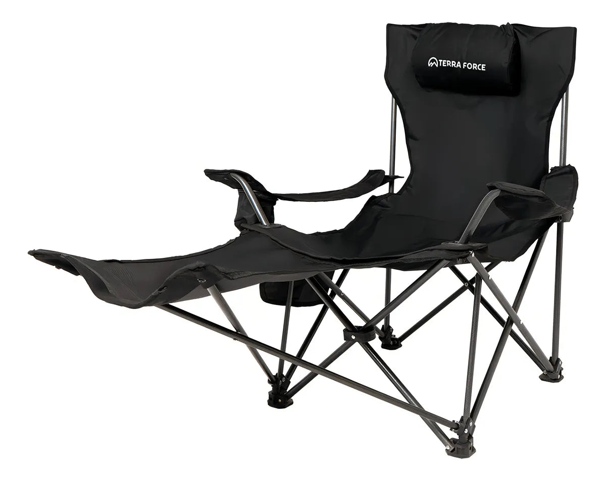Silla De Camping Plegable Apoya Pies Soporta 120 Kg Negro