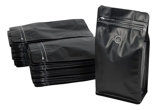50 Bolsas De Café Con Válvula 13x20x7 Cm Para 250gr Negro