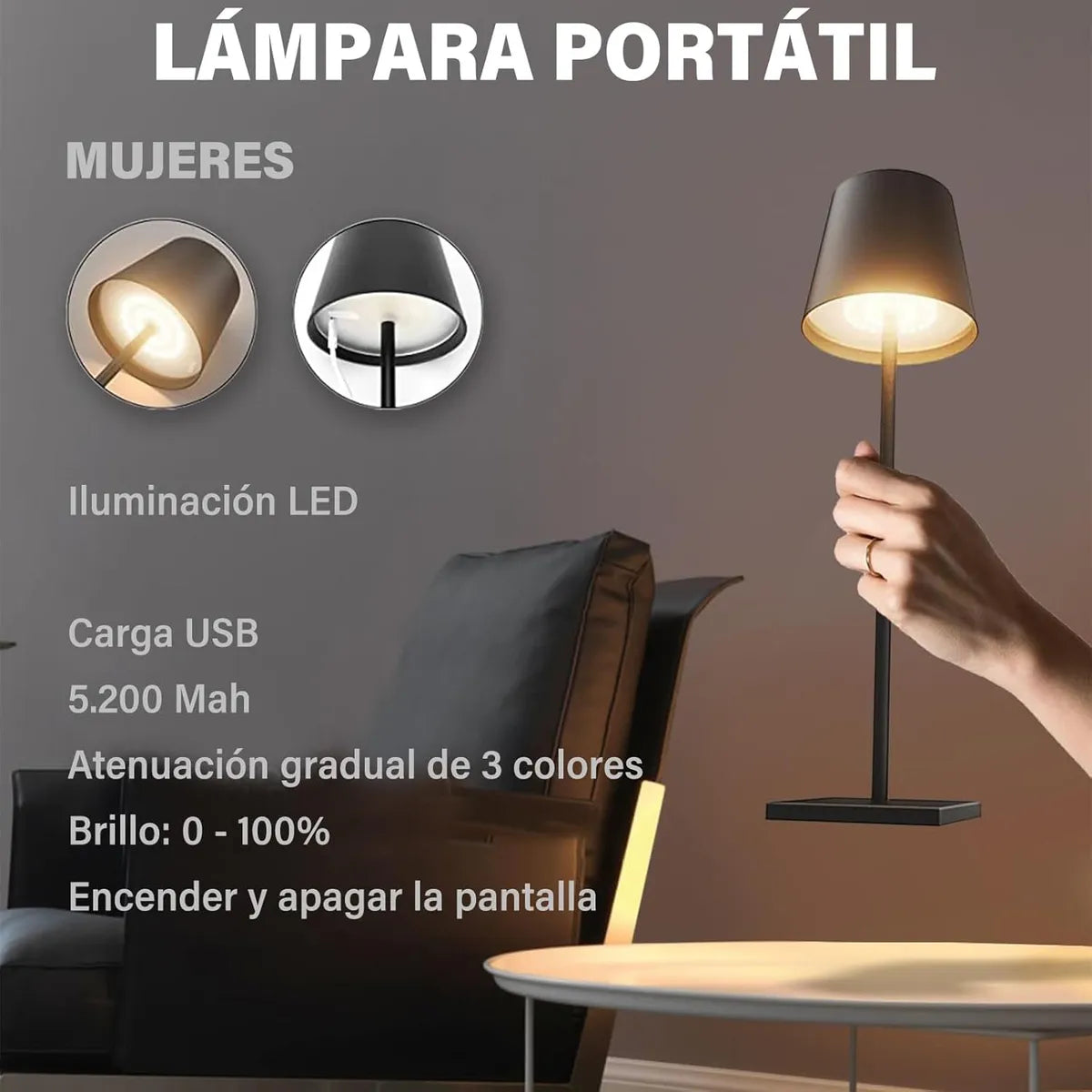 Lampara De Mesa Escritorio Lectura Led Luz Recargable Negro