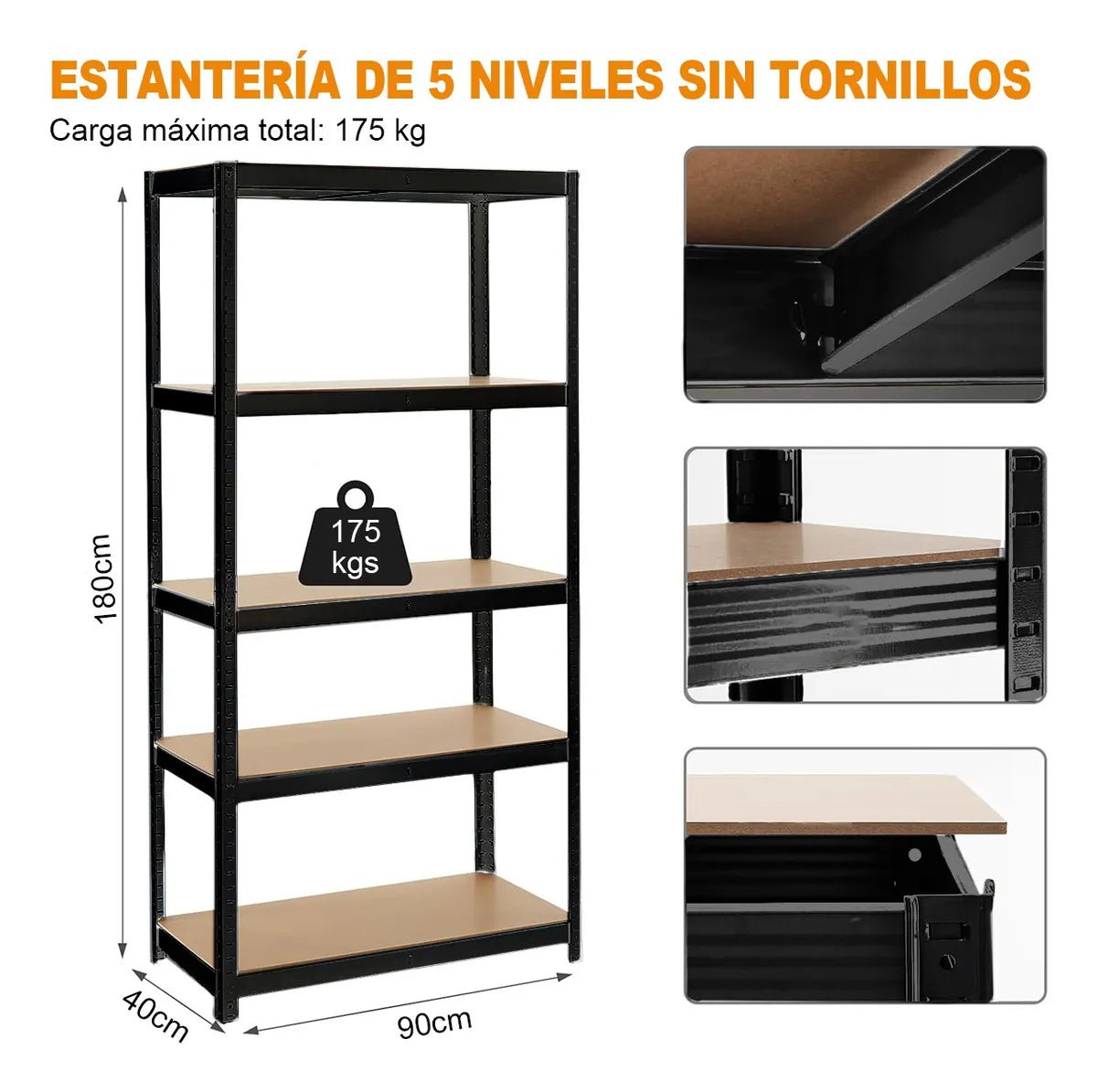 Estante Rack Metalico 180 X 90 X 40 Negro