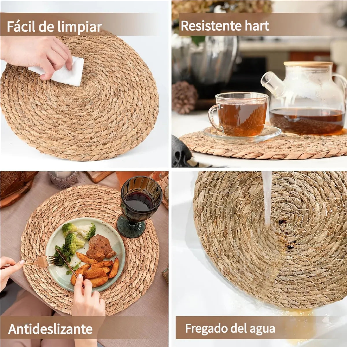 Set 6 Individuales Mantel Fibra Natural Yute 35cm Beige