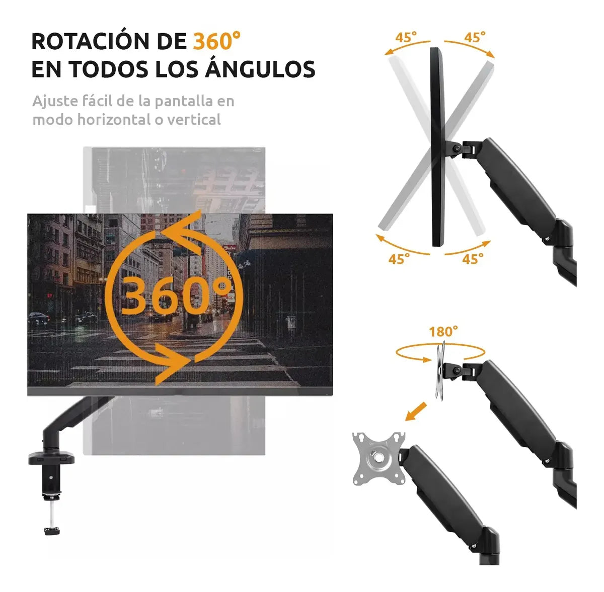 Soporte Monitor Escritorio 17-32 Pulgadas Resorte A Gas Negro