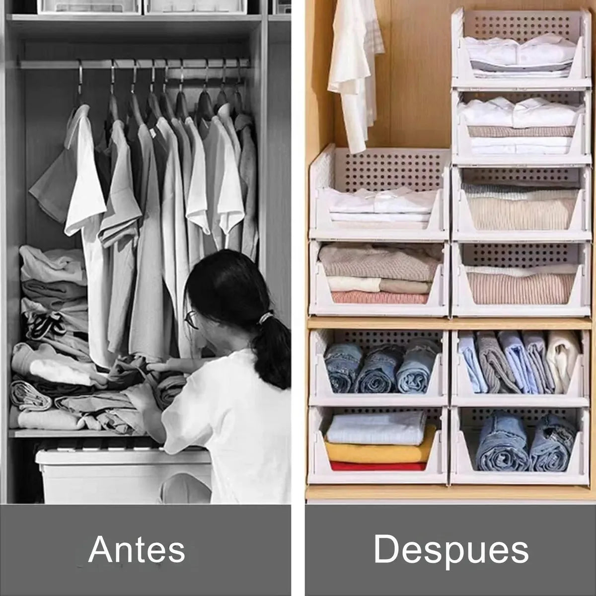 Set 4 Organizador De Ropa Almacenamiento Apilable Multiuso