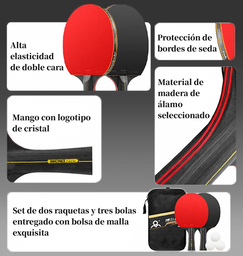 2 Paleta De Ping Pong Profesional 6 Star / Con Estuche Negro