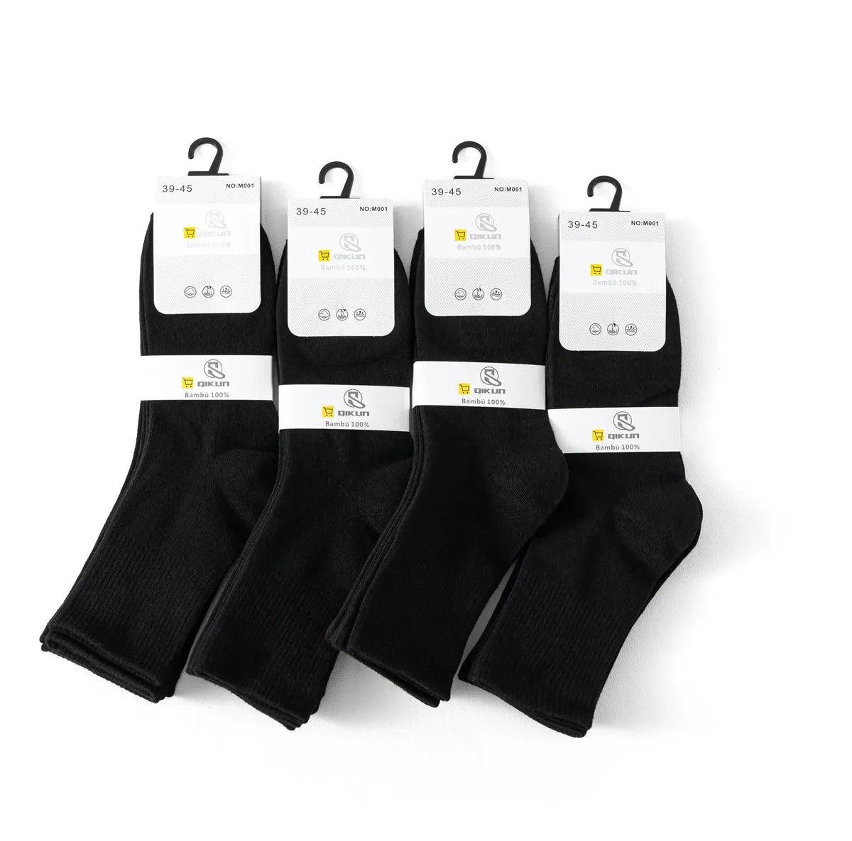 Pack 12 Calcetines Deportivas Larga 100% Bambú Hombre Negro