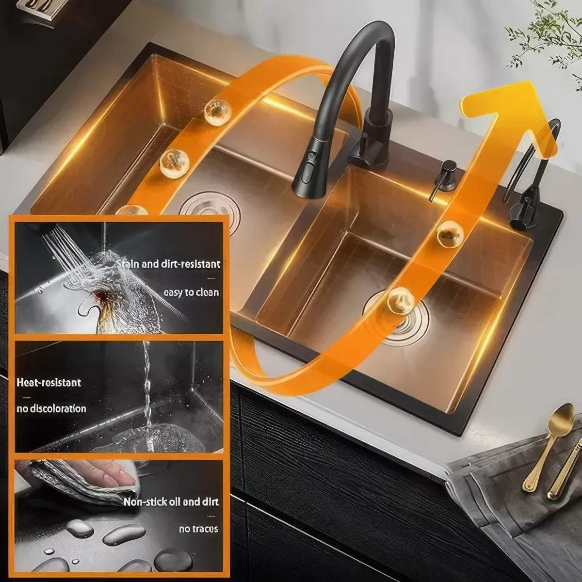 Lavaplatos De Cocina Empotrable 78x43cm Con Accesorios Negro