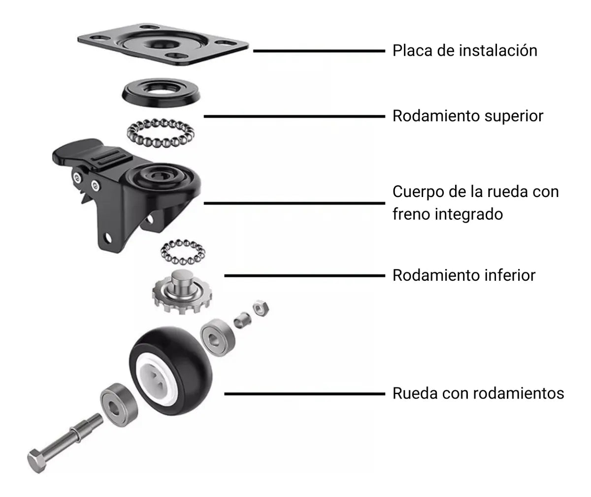 Pack 4 Ruedas Giratorias Con Freno Para Muebles 1.5 Pulgadas