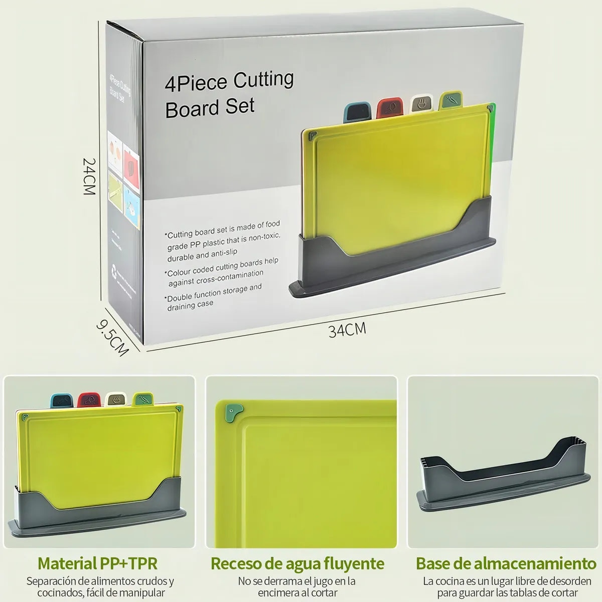 Set 4 Tablas Para Picar Con Pestañas Para Cocina Colores