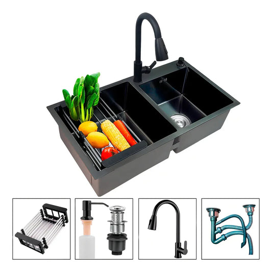 Lavaplatos De Cocina Empotrable 78x43cm Con Accesorios Negro