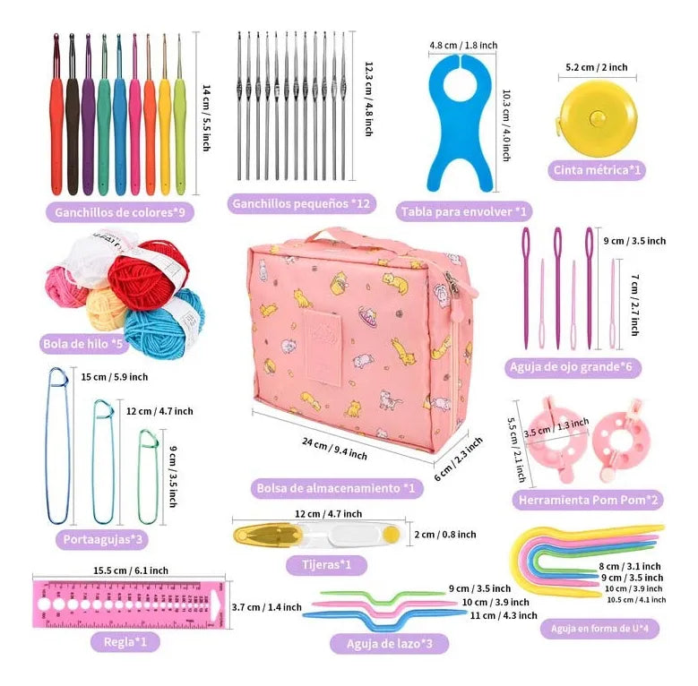 Set Crochet Ganchillos Silicona Accesorios Para Tejer 59pcs