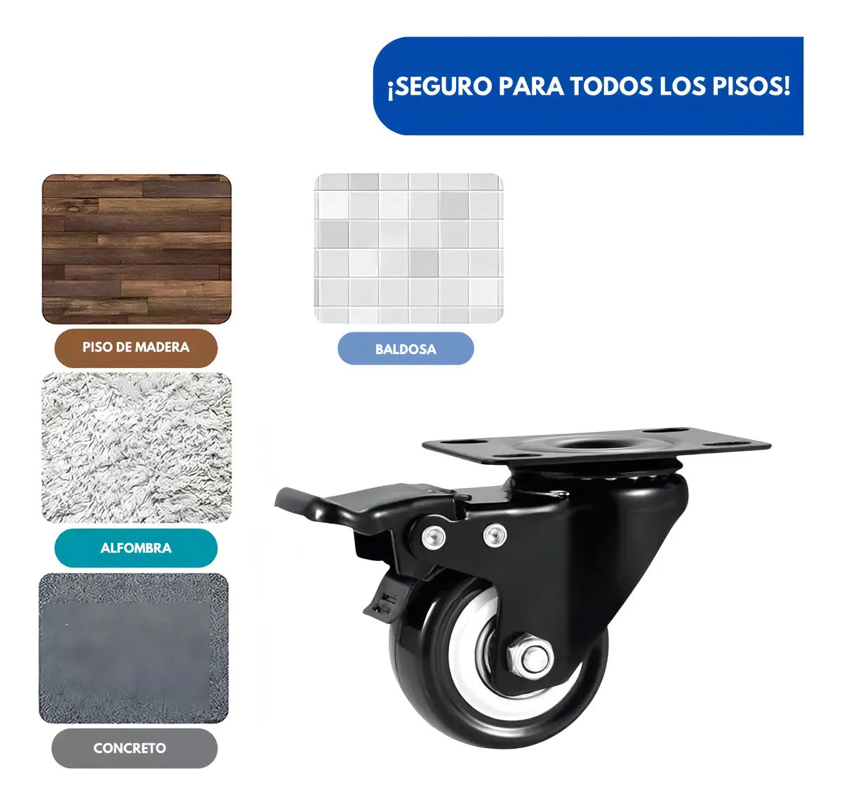 Pack 4 Ruedas Giratorias Con Freno Para Muebles 1.5 Pulgadas