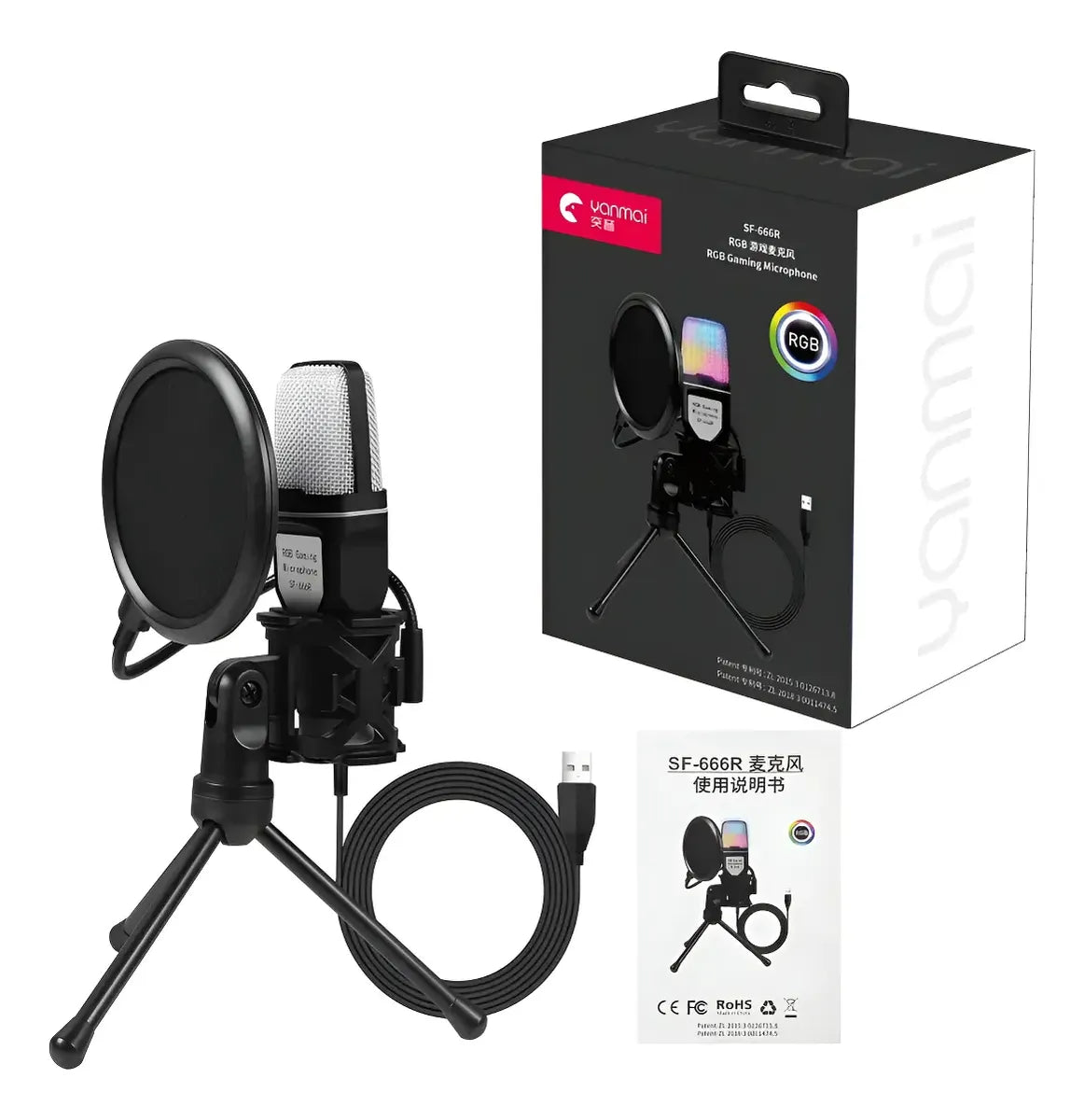 Micrófono Usb Rgb Streaming Gamer Sf666 Negro