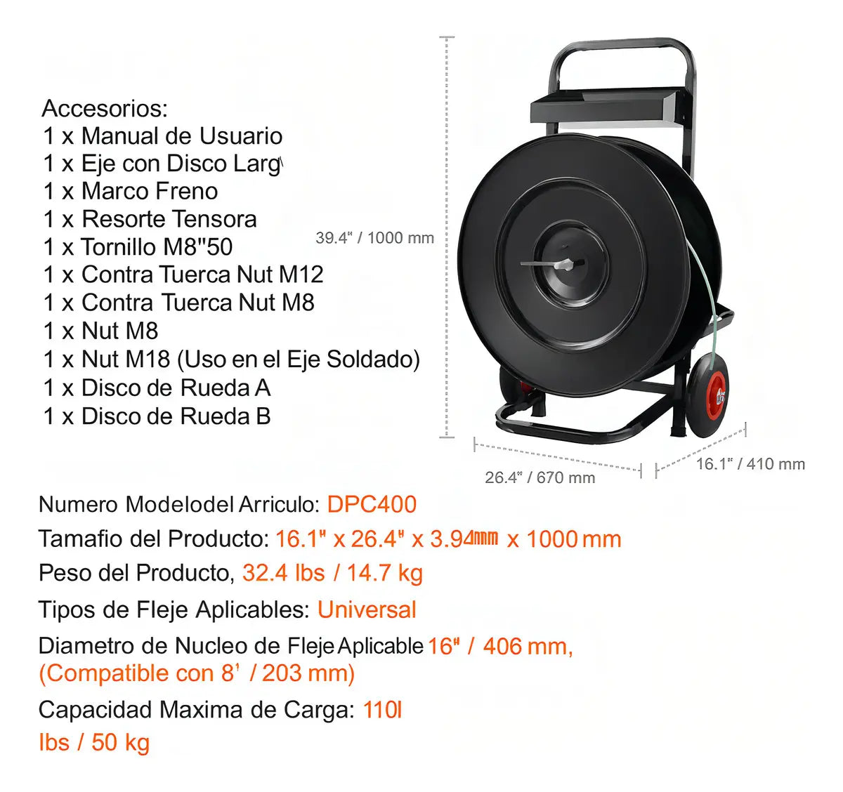 Carro Porta Fleje Eoland Porta Rollo De Flejes Zuncho Enzunchadora Dispensador