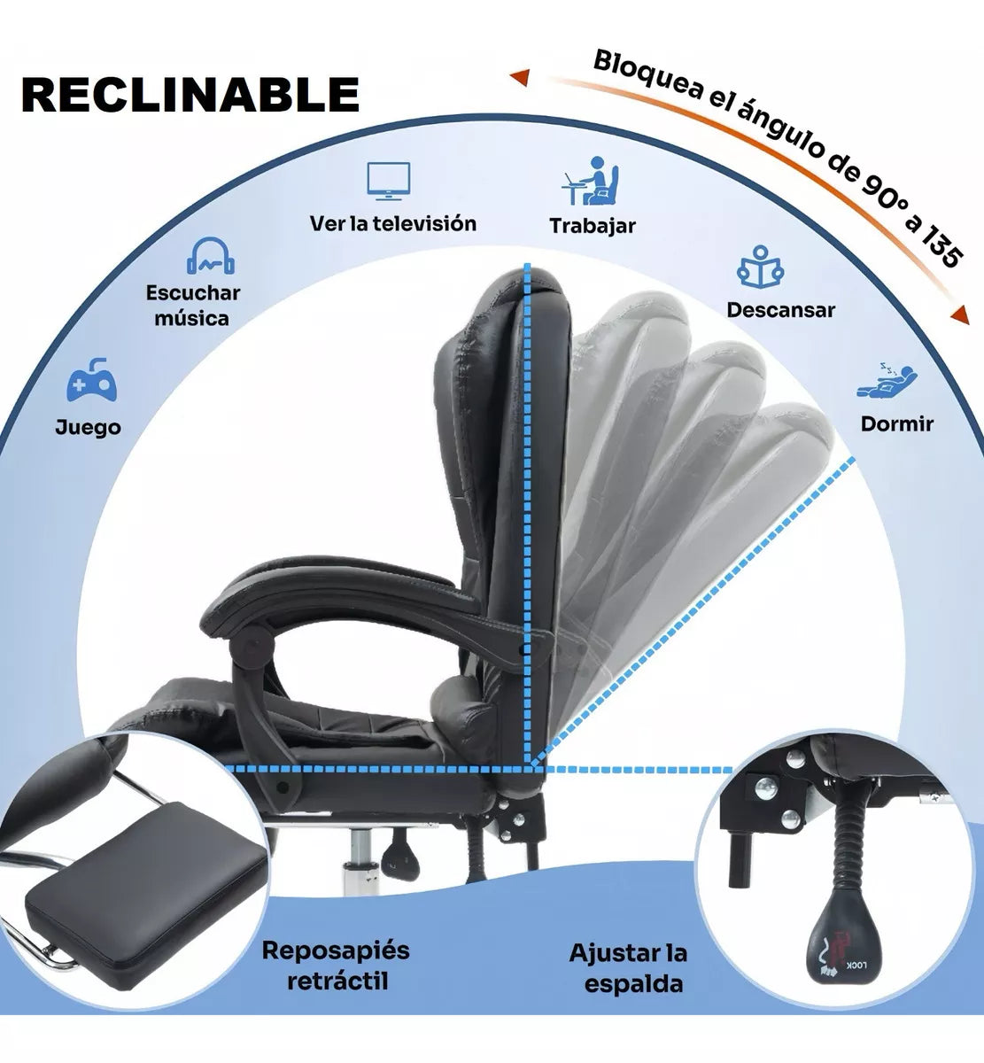 Silla De Oficina Ejecutiva Ergonómica Cuero Sintético Negro
